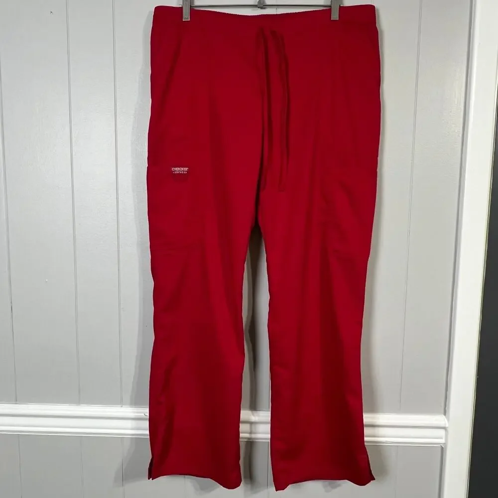 Cherokee Revolution Scrub Set Bundle Women Large Tops Pants Caribbean Blue Red